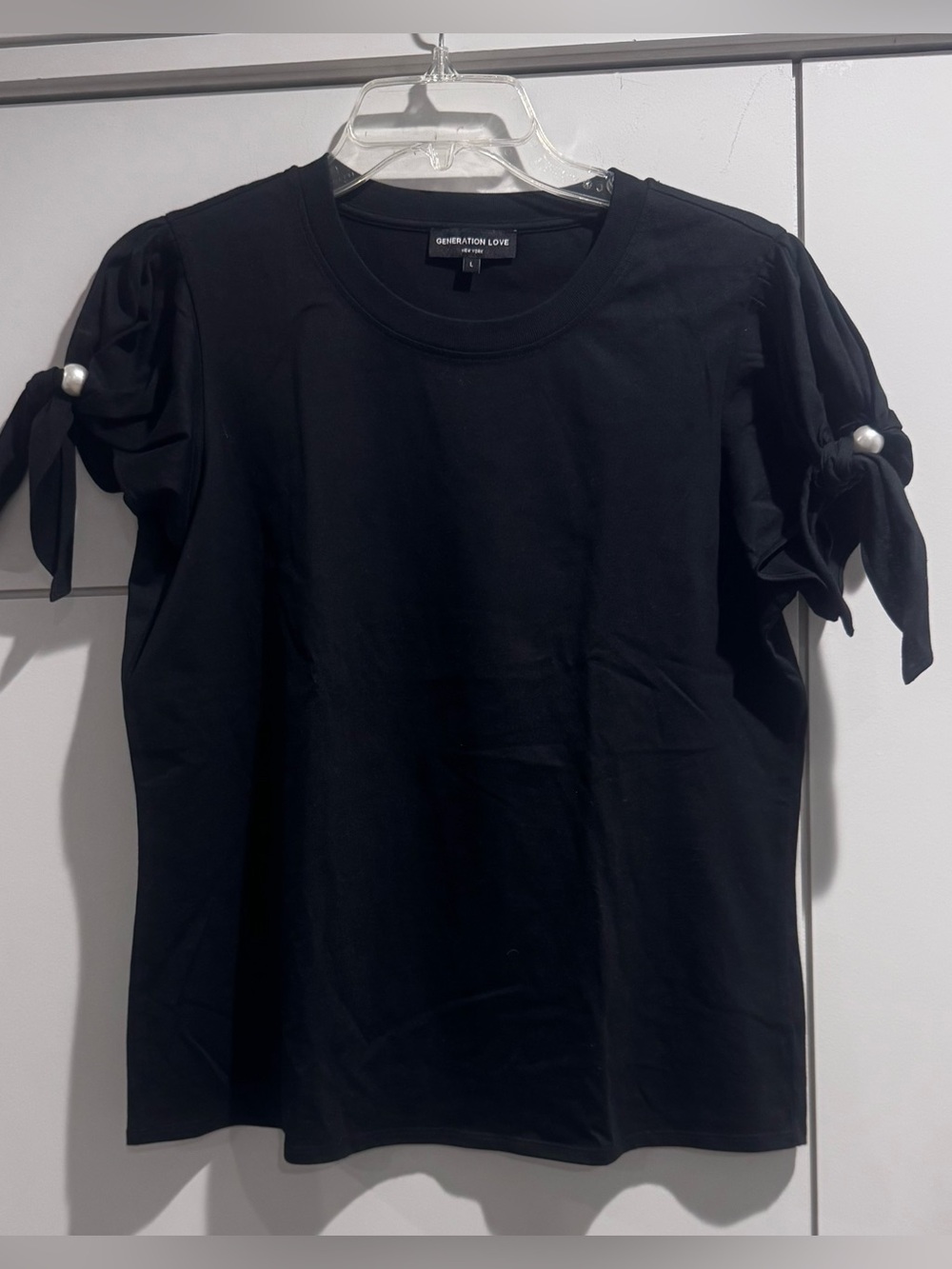 Generation Love Black Tie-Sleeve Pearl Accent Tee